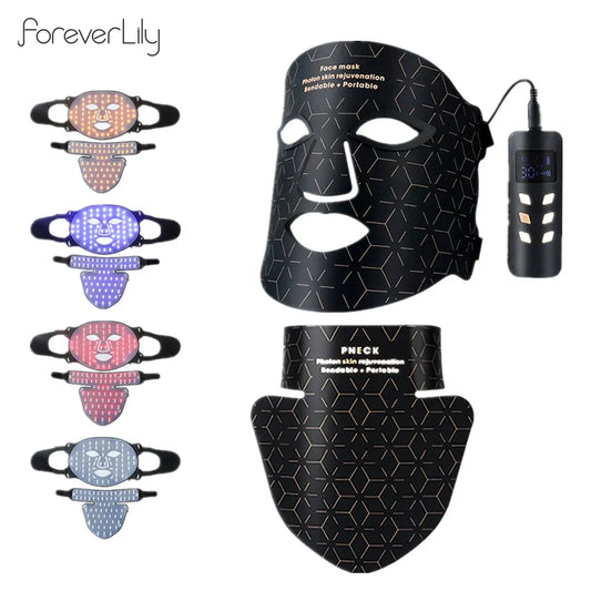 Silicone LED Mask Face With Neck 4 Colors LED Light Photon Infrared Therapy Flexible Facial Mask Repair Skin Brighten Skin Tone